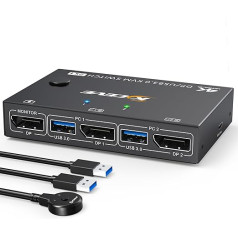 USB 3.0 KVM Switch Displayport 2 Ports 4K @ 144Hz, ESKEVE KVM Switch 2 PC 1 Monitor 8K @ 30Hz for 2 PC Parts 1 Monitors and 4 USB 3.0 Devices with USB Cable and Desktop Controller