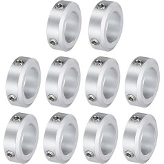 QUARKZMAN Set of 10 Screw Collars 20 mm Bore, Aluminium Shaft Collar, 32 mm Outer Diameter and 10 mm Thick, Set Screw Collar, Stop Collar for Linear Rod Shaft Guidance