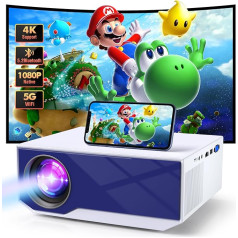 Wielio Mini Projector WiFi Bluetooth Portable Projector Mini Outdoor/Home Video Native 1080P Full HD 4K Wireless Home Cinema Display 300 Inch Compatible with iOS/Android/TV Stick/PS5/TV Box/Laptop PC