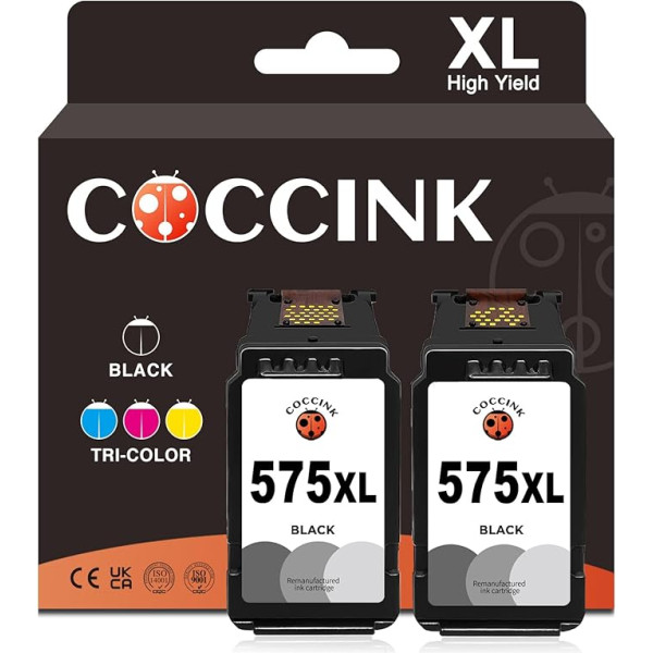 COCCINK PG-575 XL Remanufactured Ink Cartridges Replacement for Canon 575XL (2 Black) for Pixma TS3550i TS3551i TR4750i TR4751i Printer
