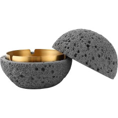 SHUESS Aschenbecher mit Deckel aus Beton 12,5cm – Windaschenbecher für Draußen und Balkon, Aschenbecher Outdoor Dunkelgrau, Stilvoller Tischaschenbecher mit Edelstahleinsatz, Geruchsdicht & Wetterfest