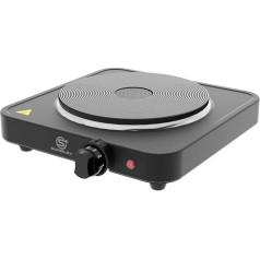 SUPERLEX Hob Hob 1 Hob Electric Single Hob 1500 W with Thermostat and Overheating Protection Compact Cast Iron Plate for Camping Office Home and All Cookware Types