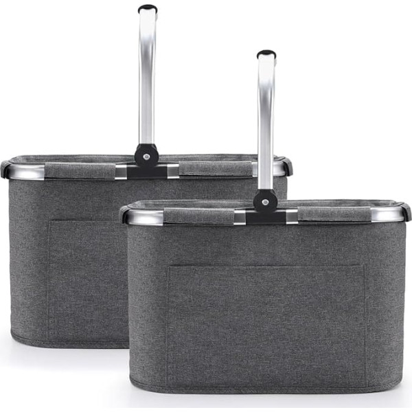 Diurwur® 30 L Shopping Basket, 2 Pieces, Affordable Picnic Basket, Shopping Bag, Carry Basket with Aluminium Handle, Foldable Large Shopping Baskets