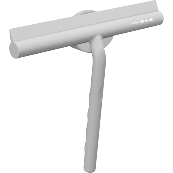 MINISMUS Silicone Shower Squeegee, Glass Squeegee for Shower Screen, Shower Cubicles, Panes, Bathroom Wiper, Includes Magnetic Holder, No Drilling, Self-Adhesive, Windscreen Squeegee (21 cm, Grey)