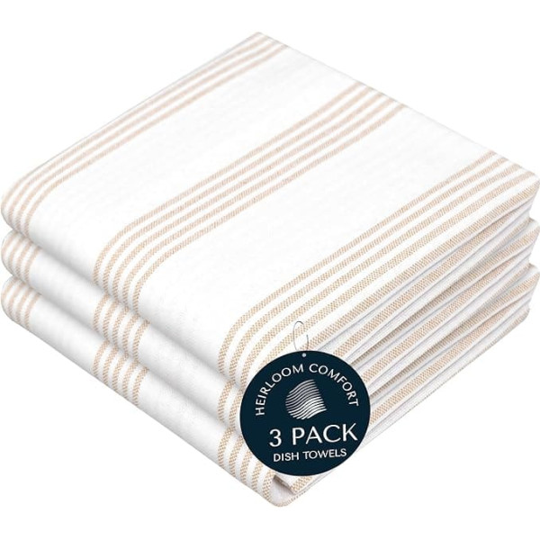 HEIRLOOM COMFORT Kitchen Towels Striped 100% Cotton Super Absorbent and Quick Dry Striped Towel Set Durable Tea Towels for Kitchen Cleaning and Drying Dishes