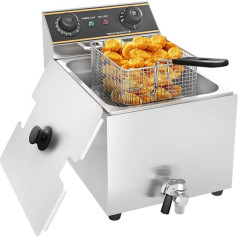 MOOTACO Gastro Fryer, Stainless Steel, 6 L Container, Electric Fryer Gastro 2500 W, with Grease Drain Tap and Timer Switch
