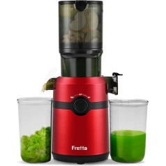 Fretta Juicer, Slow Juicer with 108 mm XL Opening and 1 L Capacity, Juicer Vegetables and Fruit, 200 W Electric Juicer with Cold Press, Easy Cleaning and Quiet Motor, BPA-Free (Kaiser Red, 1 L)