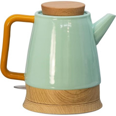 Electric Ceramic Kettle 1.5 L Mint/Wood - with Real Wooden Lid, 360° Rotating Base, LED Power Indicator, BPA-Free, Boil Dry Protection, Stylish & Sustainable, Retro Design