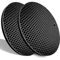 LogHog Extra Thick Silicone Trivets, Set of 2, Round Honeycomb Pattern, Non-Slip Pot Holders and Oven Gloves, Rubber Hot Pads for Countertop, Multipurpose, Heat Resistant up to 240 C, 2 x Black