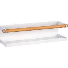 WENKO Magna Magnetic Metal Spice Rack with Bamboo Detail for Storing and Displaying Spice Jars, No Drilling Required with Magnet or Adhesive Tape, 32 x 8 x 8 cm, White