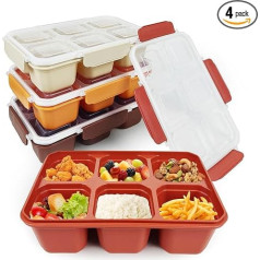 greenandlife Pack of 4 Snack Boxes with Compartments, 6 Compartments Bento Snack Box, Lunch Box for Children and Adults, Breakfast Box, Lunch Box, Meal Prep Boxes, Bread Box for School, Work and
