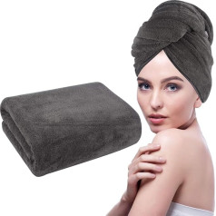 KinHwa Towel Turban Large Towel Turban for Long Hair Super Soft Hair Towel Quick Drying 61 cm x 112 cm 1 Pack Dark Grey