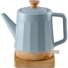 Ceramic Electric Kettle, 1.5 Litres, Removable Lid, Grey/Blue, Modern Design Harmony, Teakettle Ceramic 1500 W, Grey, Lid Wooden Handle, Rotating Base, Eco Design
