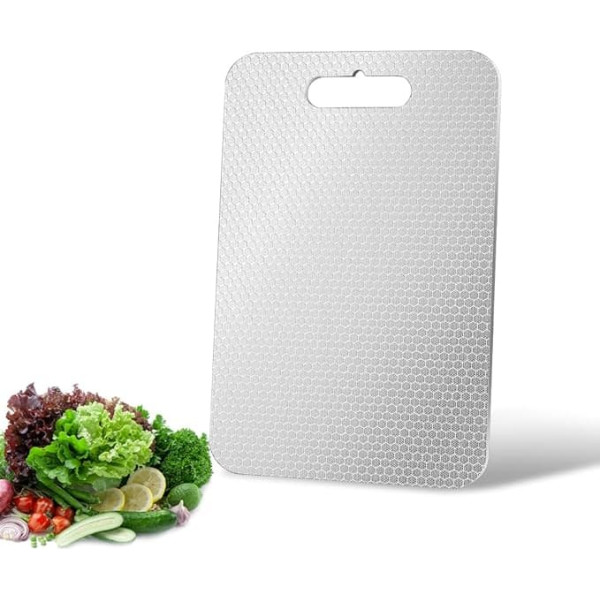 Joyzan 304 Stainless Steel Chopping Board, Double-Sided Non-Slip Metal Chopping Board with Honeycomb Structure, Scratch Resistance for Meat, Bread, Vegetables and Fruit, 28 x 39 cm