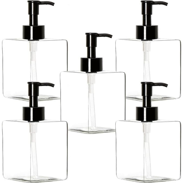 Youngever Set of 5 Plastic Pump Bottles, 350 ml, Refillable Plastic Pump Bottles (350 ml)