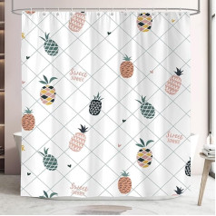 BREASOME Shower Curtain 180 x 180 cm Cartoon Pineapple Waterproof Textile Polyester Fabric Washable Bath Curtain with 12 Hooks