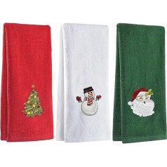 LSFYSZD Set of 3 Towels for Kitchen Bathroom 12 x 18 Inch Cotton Embroidered Christmas Decorative Towels Gift (Red, White, Green, One Size)