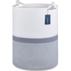 COMSE Extra Large Blanket Basket, High Woven Storage Basket, Nursery Basket, 40 x 55 cm, Cotton Rope, Laundry Basket for Toys, Clothes, Towels, Mix, White/Grey