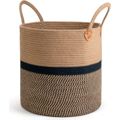 CHICVITA Extra Large Jute Storage Basket with Handles, Laundry Basket, Toys, Towels, Blanket Basket, Home Decor Gift, 16 x 16 inch, Black