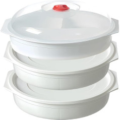 SPORWAY Set of 3 Microwave Plates with Lid: with 3 Compartments Microwave Dishes, Storage Box for Heating, 3 Tier Microwave Tableware with Ventilation