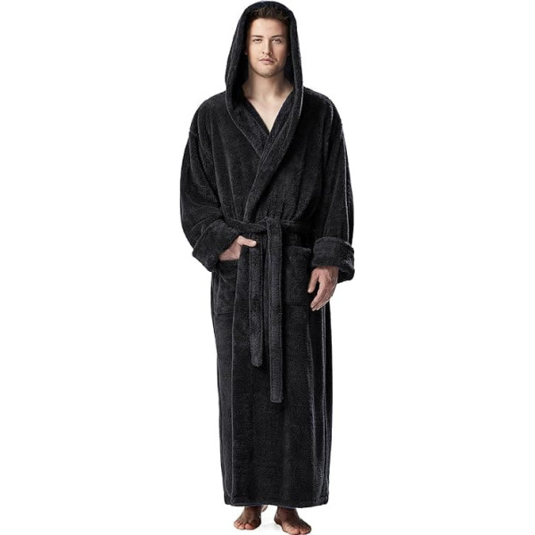 Arus Men's Fleece Robe Long Hooded Turkish Bathrobe