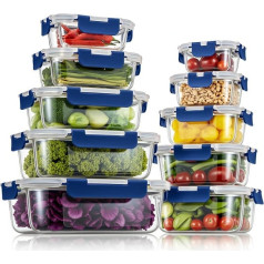 GENICOOK 10 x Glass Food Storage Containers with Snap Lock Leakproof Lids Reusable Microwave Safe BPA Free