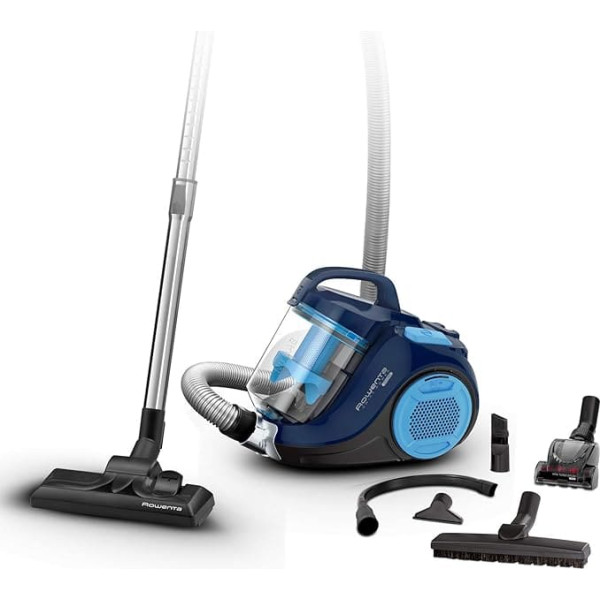 Rowenta Swift Power Cyclonic Bagless Vacuum Cleaner, 900 Watt, Absorbent, 1.2L Dust Container, High Filtration, Large Area Coverage, Bagless Vacuum Cleaner with Cable, Blue, RO2981EA