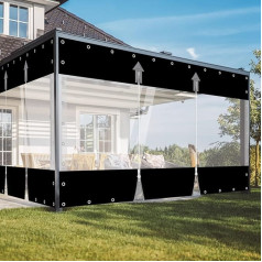 Outdoor Curtain with Zip, 650 g/m² Tarpaulin with 30 mm Eyelets, Transparent Curtain, Waterproof Tarpaulin, Divider Curtain for Outdoor Garage, for Outdoor Furniture, Porch, Pergola