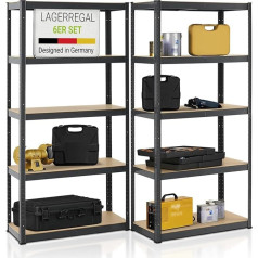 Juskys Set of 6 Basic Storage Shelves, 6 x 180 x 90 x 40 cm (H x W x D), 5250 kg, 30 Shelves, Heavy Duty Shelving Unit, Metal Basement Shelving System, Grey