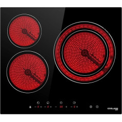 GASLAND Chef CH603BF Autonomous Glass Ceramic Hob / 60 cm Electric Hob / Built-in Hob / 3 Cooking Zones / Double Zone / Child Lock / 5.4 kW / Suitable for All Pots