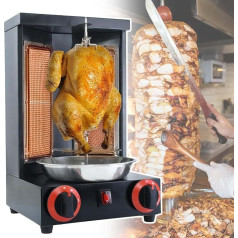vnmudzeo Chicken DöNern Kebab Machine, 2 Burners, Gas Rotary Grill with Automatic Rotation, 350 °C Adjustable, Black