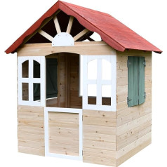 dobar® Children's Wooden Playhouse with Windows and Doors - Outdoor Playhouse Kit with Easy Assembly - Children's House for Garden - Red - 115 x 102 x 125 cm