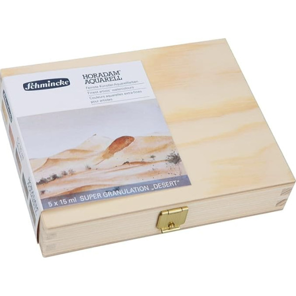 Schmincke Horadam Aquarell, Super Granulating Watercolour Paints Set “Desert”, 5 x 15 ml Tubes, 74 869 097, Wooden Box, Very Strong Granulation, Finest Watercolour Paints