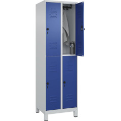 C+P | Doppelstock-Spind Classic Plus | 2 Abteile | lichtgrau/enzianblau | HxB 1950 x 600 mm | mit Füßen | Drehriegel