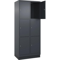 kaiserkraft | 3er-Schließfachschrank Evolo Plus | 2 Abteile | grau | B 800 mm | 6 Fächer | mit Bodensockel | Zylinderschloss