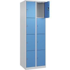 kaiserkraft | 4er-Schließfachschrank Evolo Plus | 2 Abteile | lichtgrau/lichtblau | B 600 mm | 8 Fächer | mit Bodengleitern | Zylinderschloss