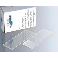 Marienfeld Soda Lime Glass Microscope Slides with Cut Edges without Matte Edge, Standard Packaging, 76 mm Length, 26 mm Width, 1 mm Thickness, 2500 Pieces