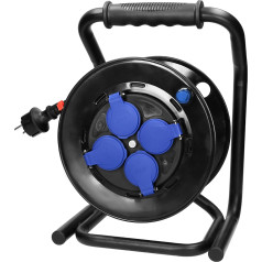 Profesionāls ruļļu pagarinātājs IP44, 4 kontaktligzdas 2P+Z, eļļas izturīgs gumijas kabelis, H07RN-F 3x2.5mm?, garums - 40m, unikāls CUBE statīvs, FIXED kontaktligzdas, termiskie, strāvas ceļa pārsegi.