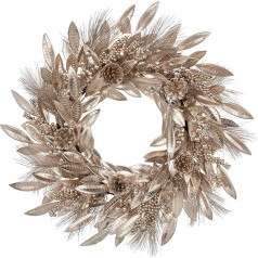 60 cm Christmas Wreath Champagne Artificial Door Wreath with Magnolia Leaves Berries Pine Cones Christmas Decoration for Winter Christmas Decoration