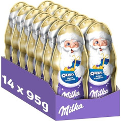 Milka Santa Oreo White - Delicate White Chocolate with Crispy Oreo Pieces in Festive Figure - 14 x 95g