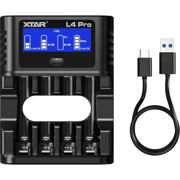 XTAR L4 Pro Multifunctional Smart Charger, Save Over-Discharged Batteries! Compatible with 1.2V AA/AAA Ni-MH and 1.5V Li-ion Batteries, Allow Precise Fast Charging