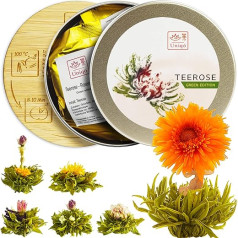 Tea Flowers Gift Set with 6 Tea Roses, Tea Set Gift for Women, Original Gift Idea for Christmas, Birthday or Any Occasion