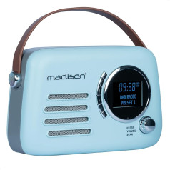 Madison - FREESOUND-VR30BL-DAB - Vintage DAB+ Radio with Long Battery Life - DAB+, FM, Bluetooth & USB - Subwoofer on the back - Matte Blue - Vintage, Nostalgia, Retro
