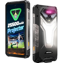 Ulefone Armor 34 Pro 5G Outdoor Mobile Phone Android 15, 25500 mAh Outdoor AI Smartphone with 150 Lumen Projector, 32GB RAM + 512GB ROM, 6.95 Inch FHD+ Construction Site Mobile Phone, 64MP Night