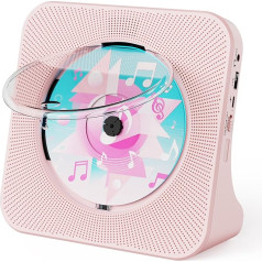 Gueray CD Player Bluetooth CD Player with Speaker Supports Remote Control Display FM Radio with CD Players USB Card Playback 3.5 mm AUX Alarm Clock Headphone Jack Dust Cover Pink