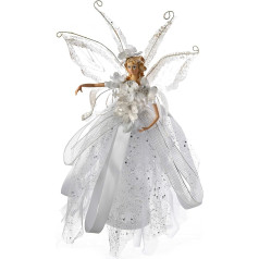 WeRChristmas Fairy Christmas Tree Topper with Ceramic Head and Hands, 28 cm - Silver