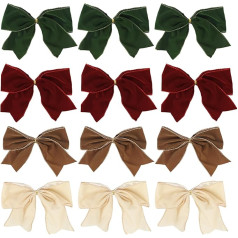 AYYDS 12 Stück Weihnachtsschleifen aus Samtband, Schleifen Weihnachtsbaum, 4 Farben Weihnachten Schleifen für Weihnachtskranz Geschenke Deko, Weihnachtsbaumschmuck