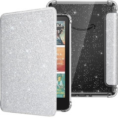MoKo Case for All-New 7 Inch Kindle Paperwhite 2024 12th Gen & Kindle Coloursoft Signature Edition 2024, Ultra Clear Soft Flexible Glitter TPU Case Lightweight Case with Auto Wake/Sleep, Shiny Silver