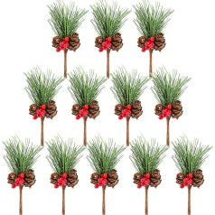TUPARKA Pack of 12 Artificial Pine Cone Picks Decor Holly Berry Stems Picks for Christmas Floral Decoration Wreaths Decorations and Holiday Crafts and Floral Projects Decorations