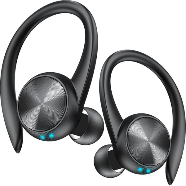 GameXtrem Bluetooth Headphones, 60h Playtime LED Display In-Ear Headphones Wireless Bluetooth 5.3 with 4 ENC Noise Cancelling Mic, Wireless Headphones, Wireless Earphones with Ear Hooks (Black)